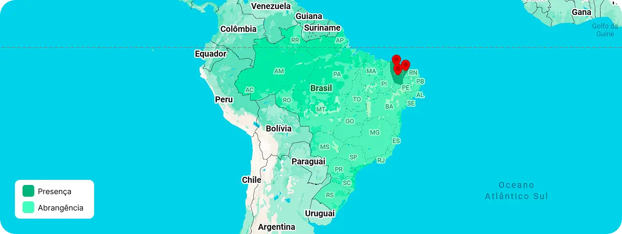 Mapa demonstrando a abrangência nacional da Braslimp